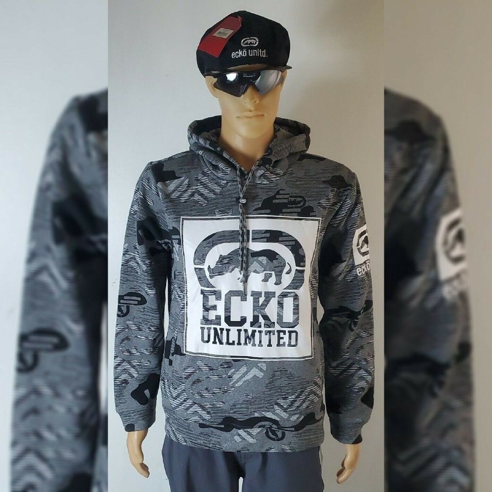 ECKO UNLTD AUTHENTIC DRAGON STONE PULLOVER HODDIE MEN' LARGE LOGO MARLED